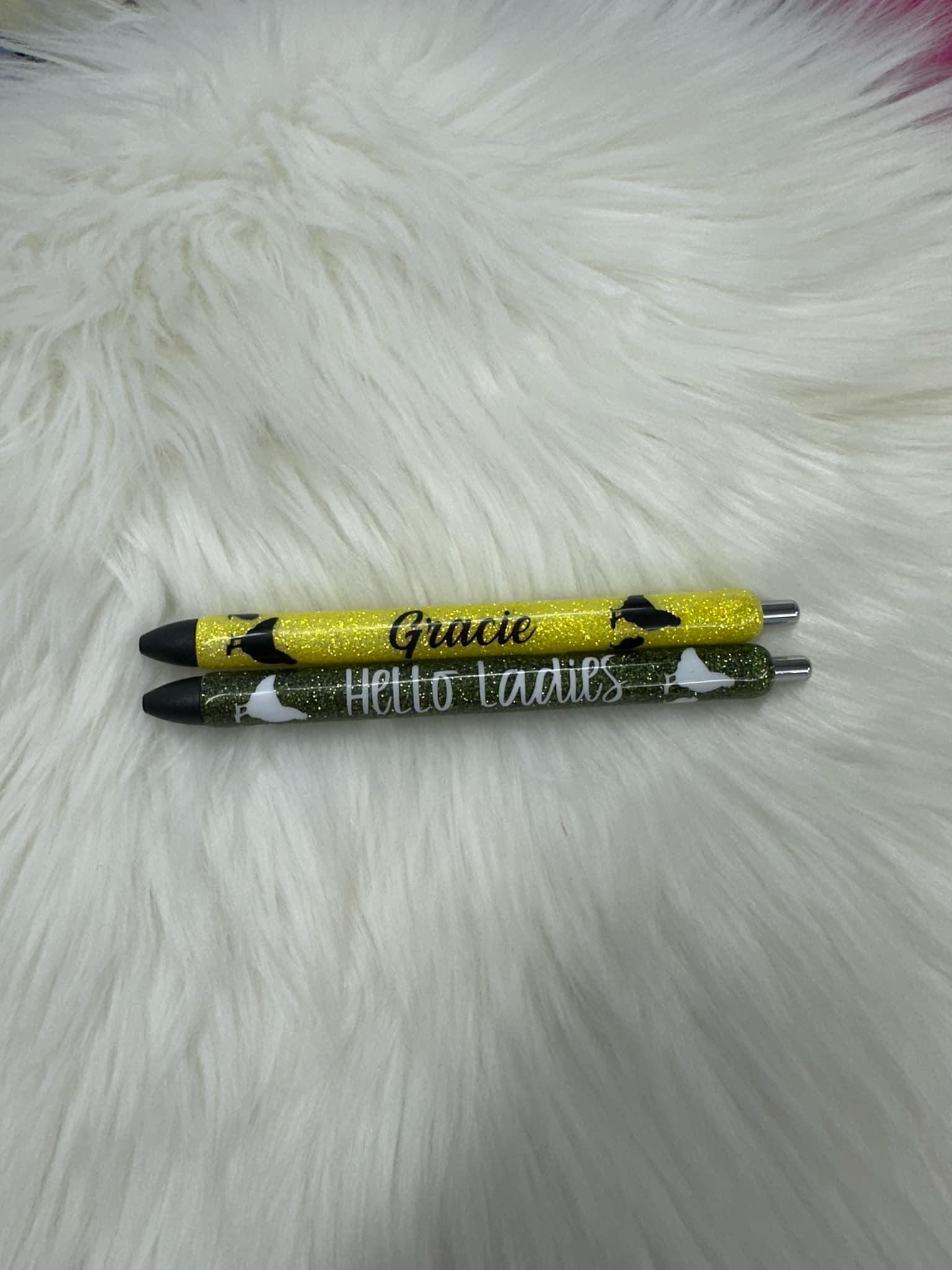 Personalized Epoxy Glitter Chicken Black Ink Pen: Refillable