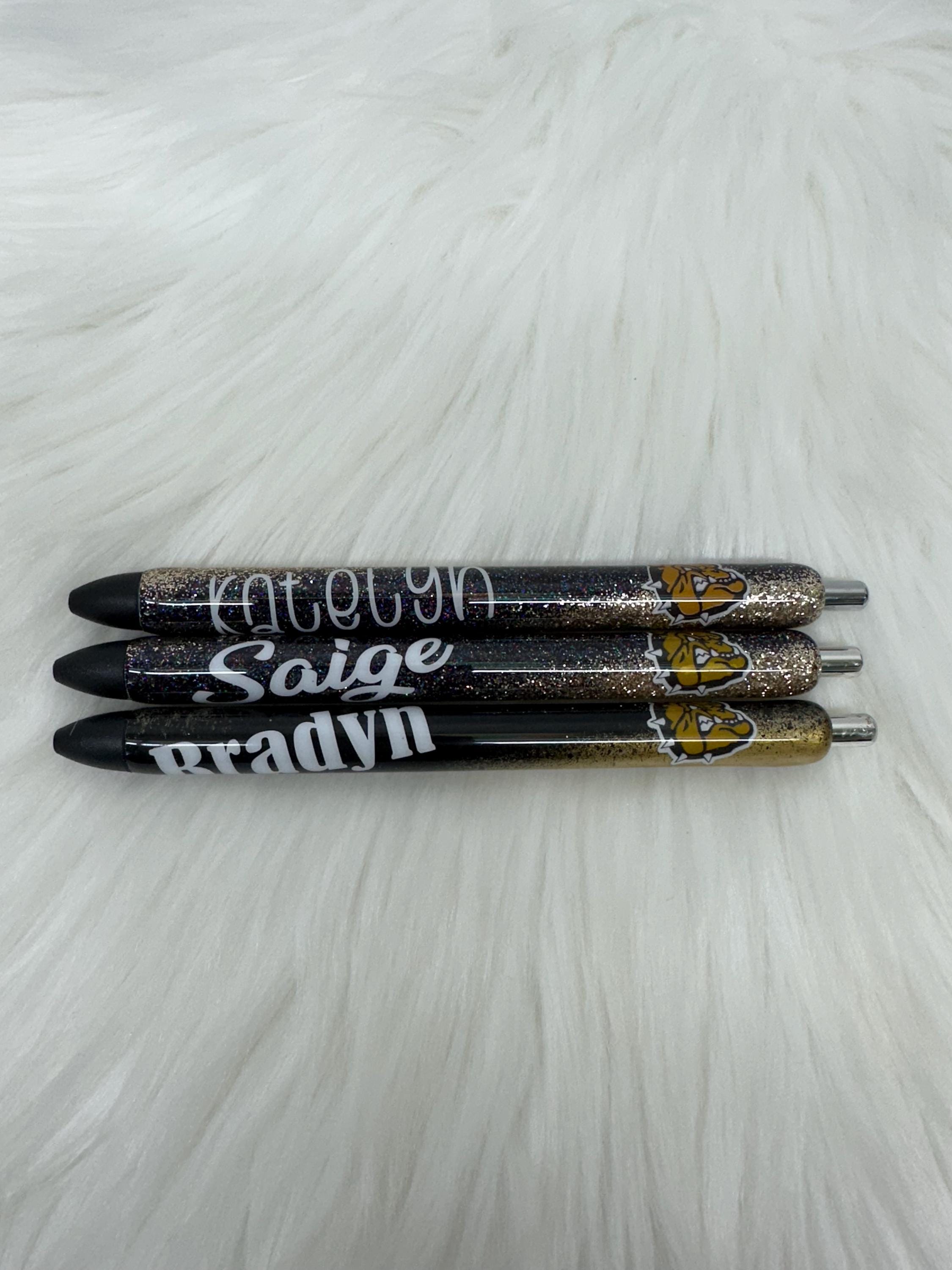Personalized School Logo Epoxy Glitter Black Ink Pen: Refillable