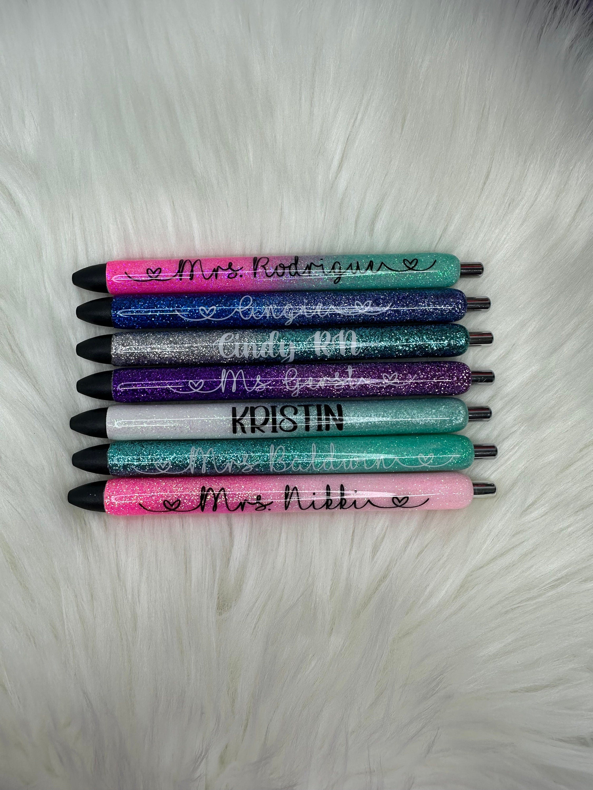 Personalized Epoxy Glitter Black Ink Pen: Refillable