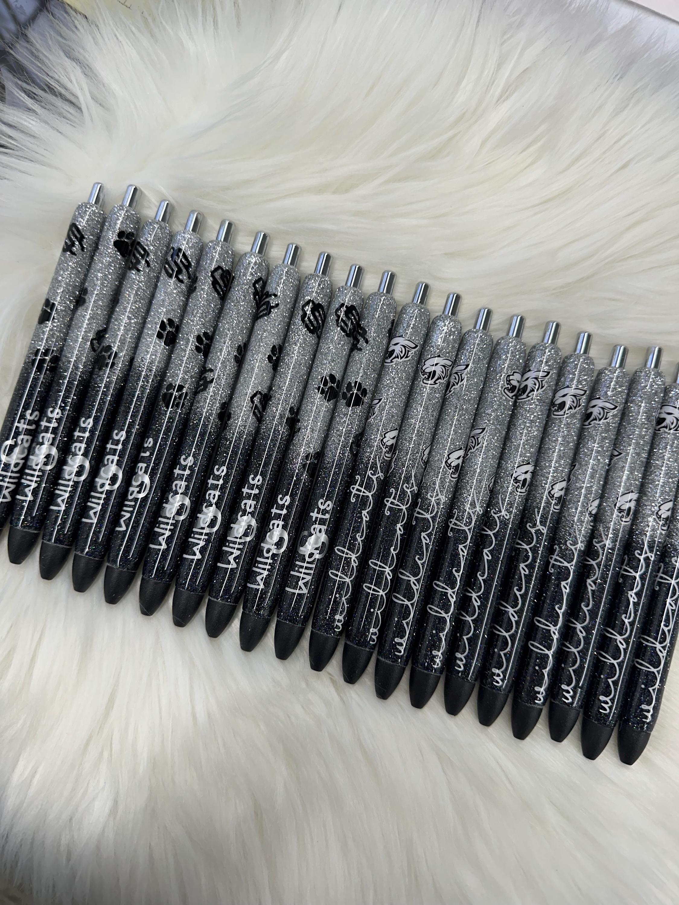 Personalized School Logo Epoxy Glitter Black Ink Pen: Refillable