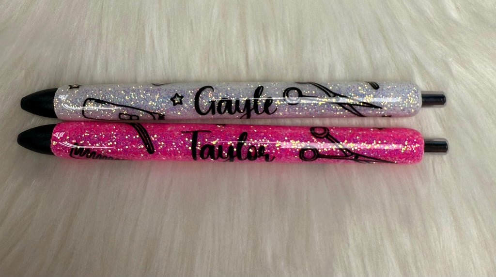 Hairstylist Personalized Epoxy Glitter Black Ink Pen: Refillable