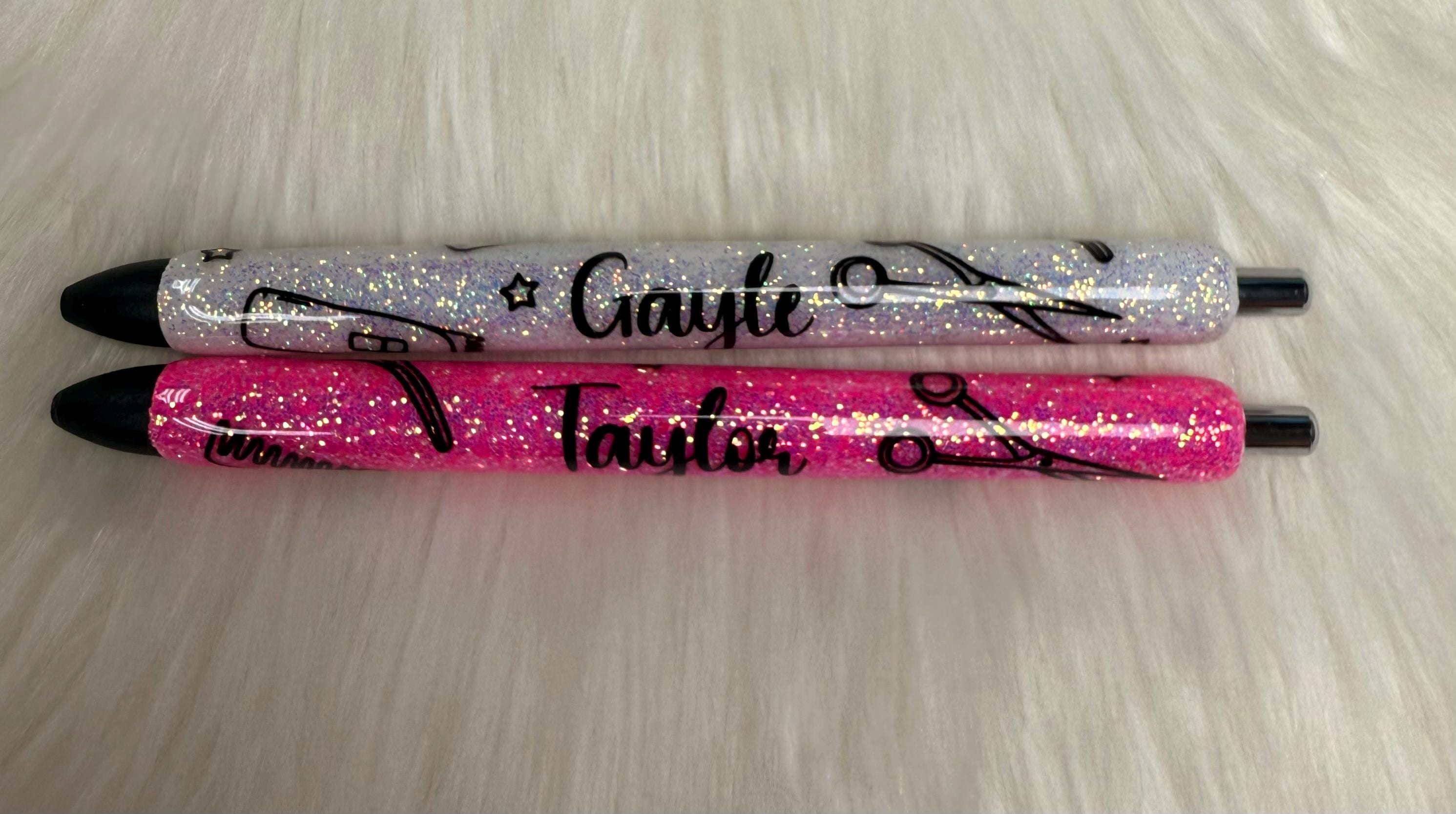 Hairstylist Personalized Epoxy Glitter Black Ink Pen: Refillable