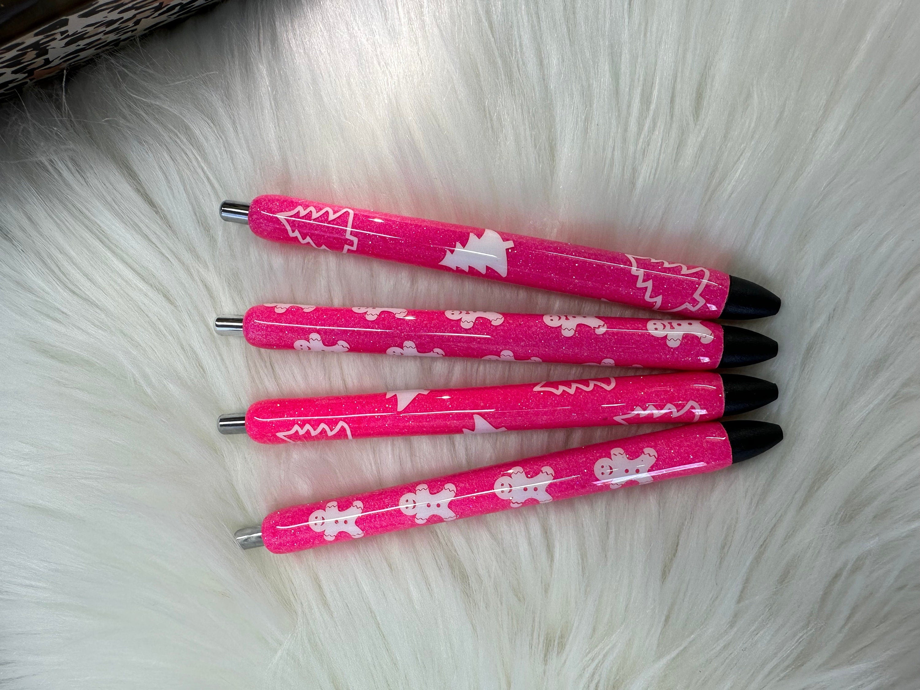 Pink Christmas Pen Personalized Epoxy Glitter Black Ink Pen: Refillable