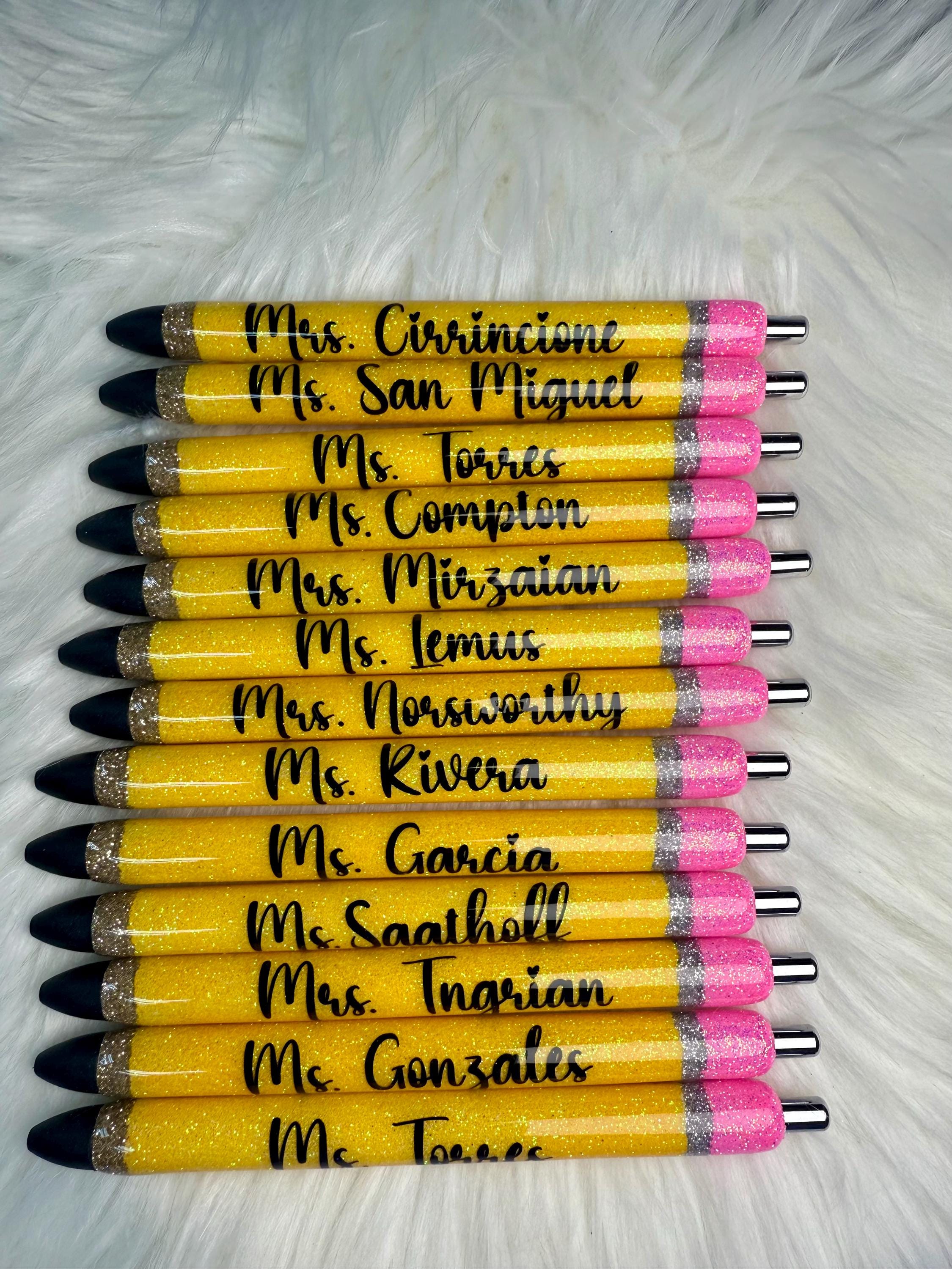 Teachers Personalized Excited Font Epoxy Glitter Black Ink Pen: Refillable