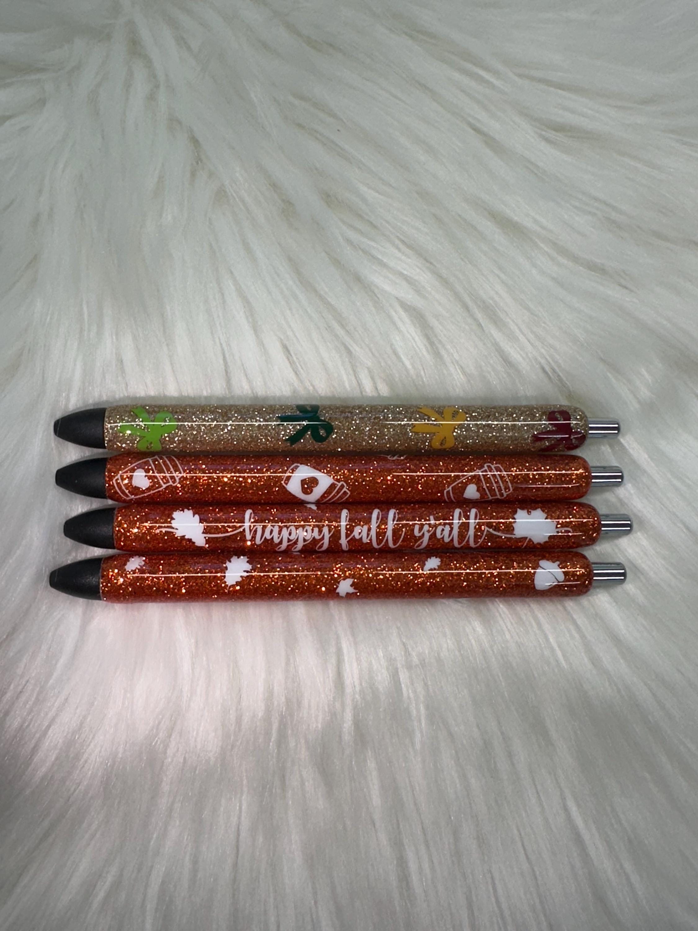 Fall Personalized Epoxy Glitter Black Ink Pen: Refillable