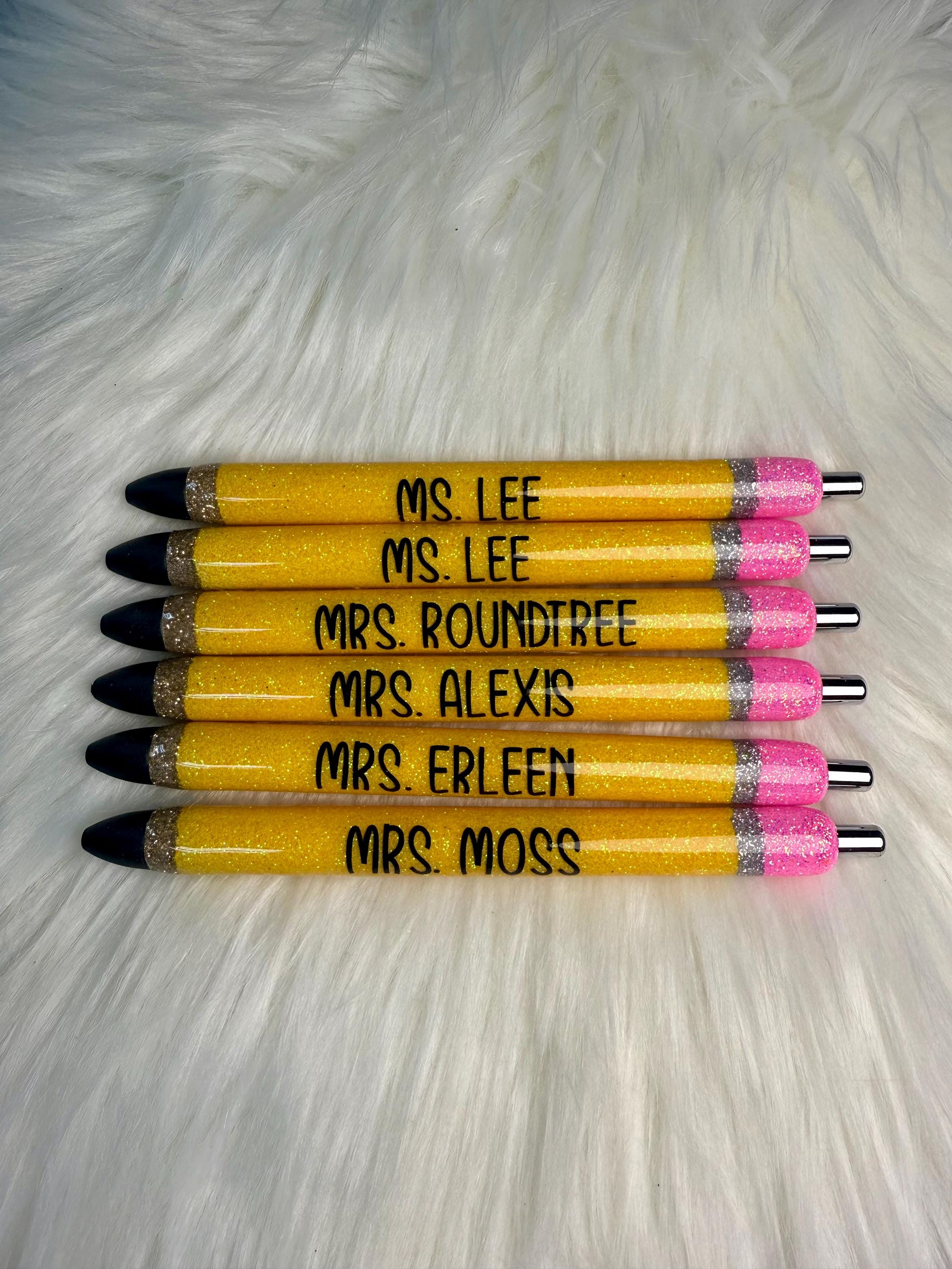 Teachers Personalized Gladsome Morning Font Epoxy Glitter Black Ink Pen: Refillable