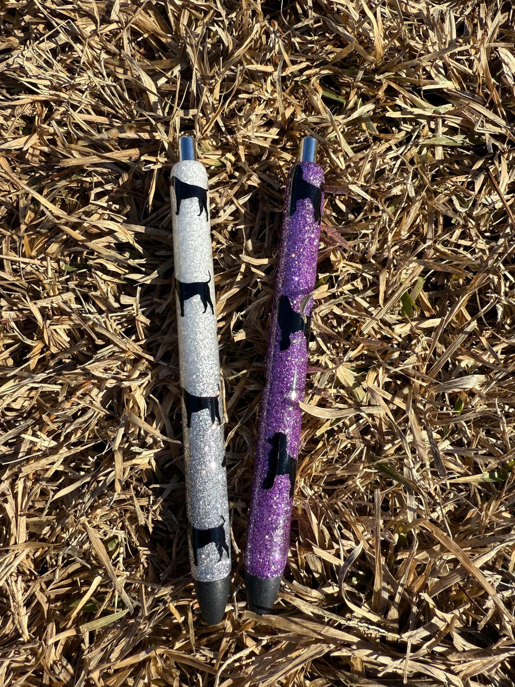 Dog Silhouette Paw Print Cat/Dog Personalized Epoxy Glitter Black Ink Pen: Refillable