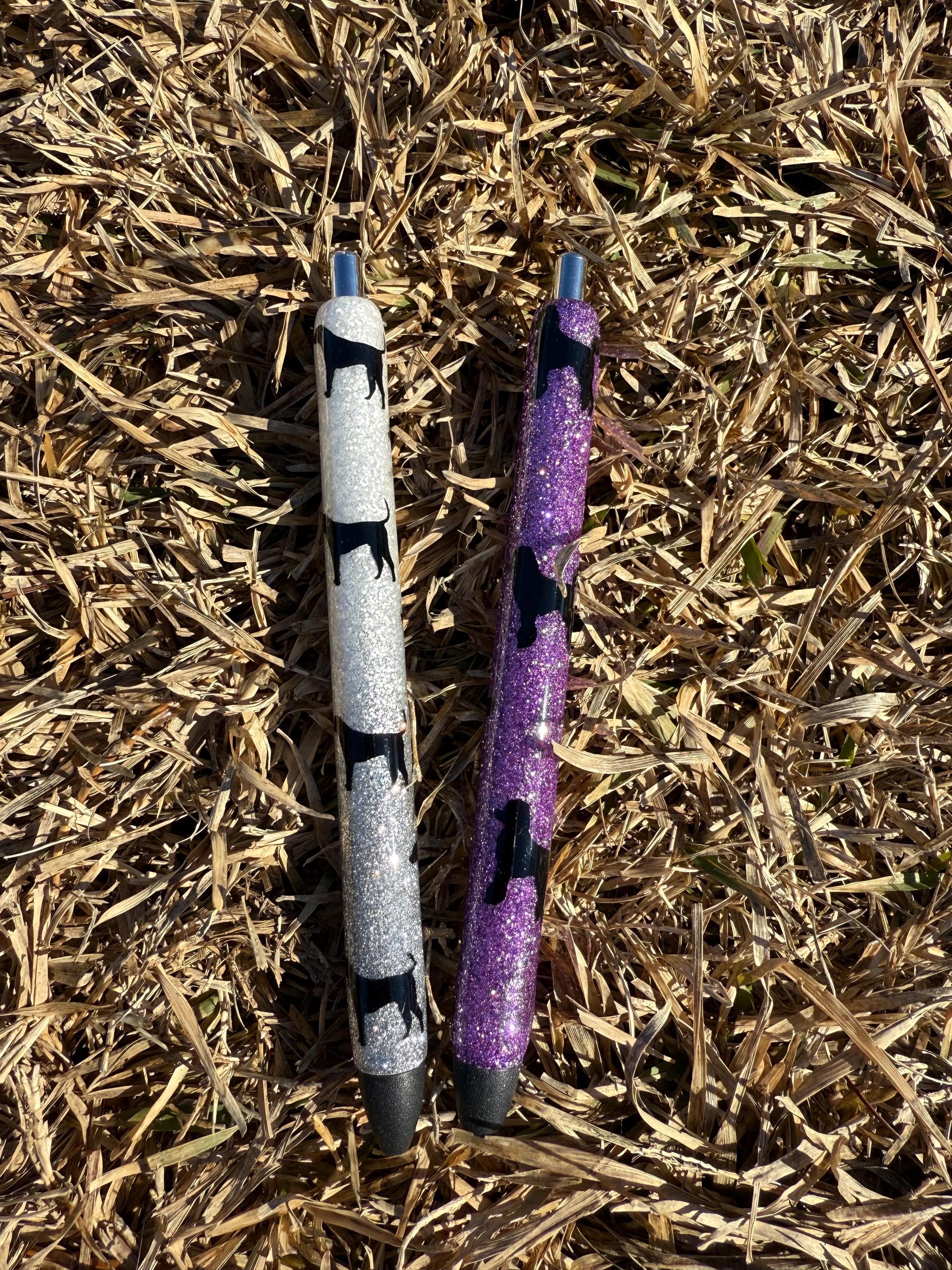 Dog Silhouette Paw Print Cat/Dog Personalized Epoxy Glitter Black Ink Pen: Refillable