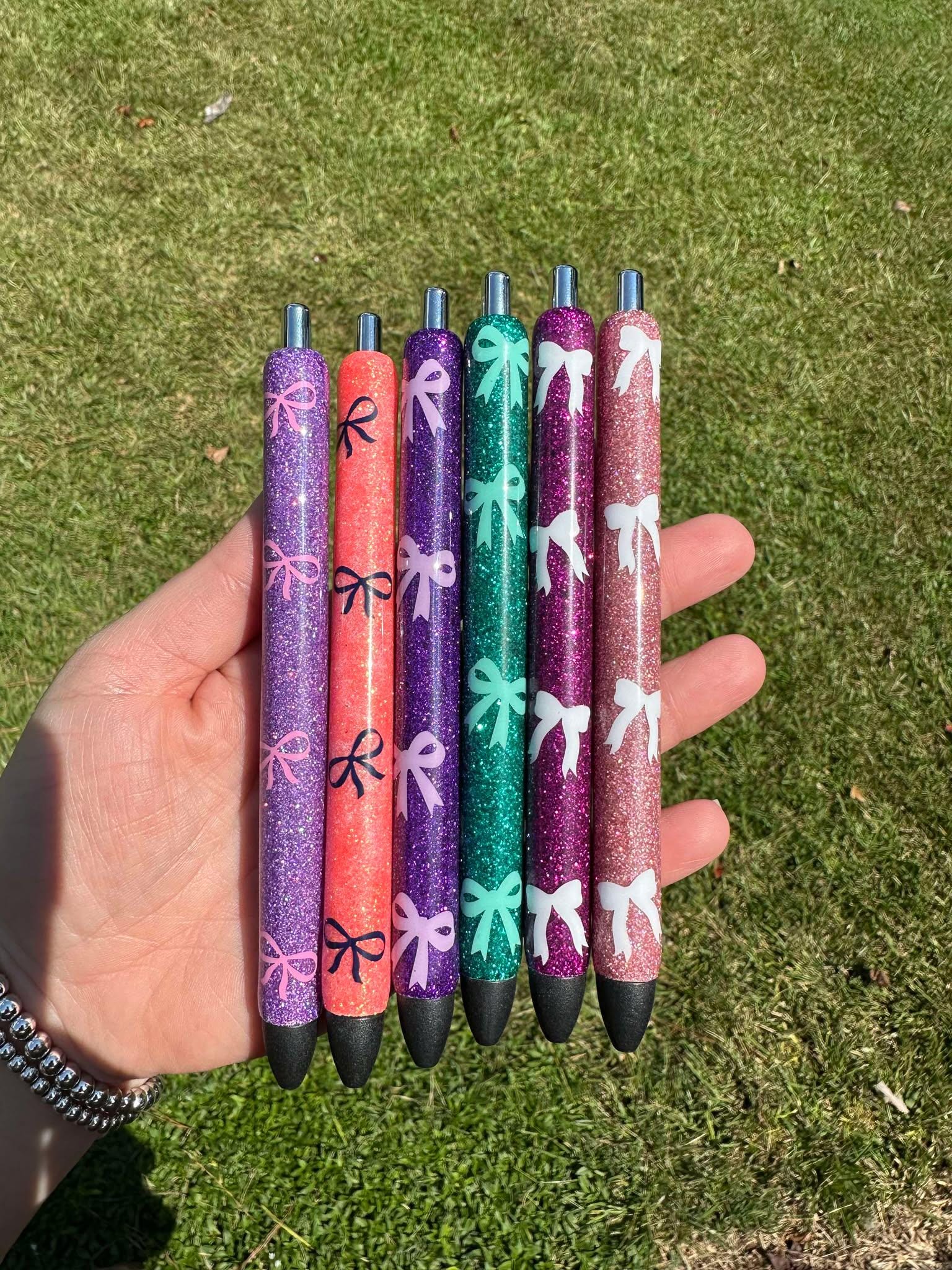 Bows Personalized Epoxy Glitter Bow Black Ink Pen: Refillable