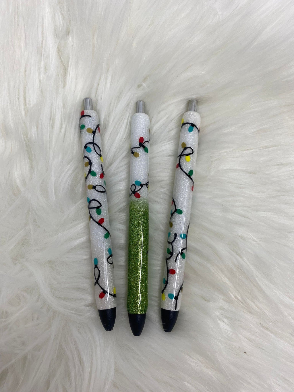 Christmas Lights Pen Personalized Epoxy Glitter Black Ink Pen: Refillable