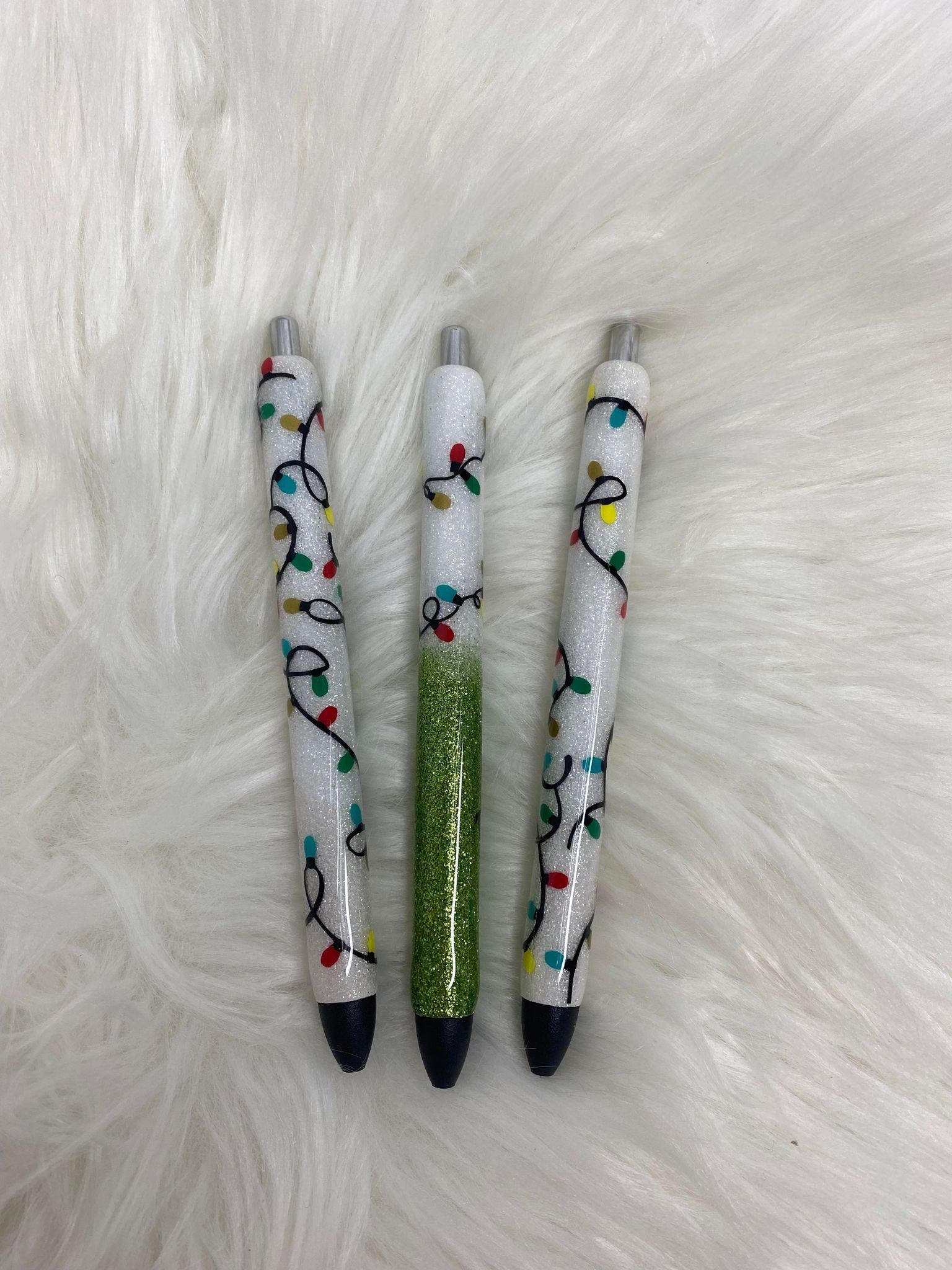 Christmas Lights Pen Personalized Epoxy Glitter Black Ink Pen: Refillable