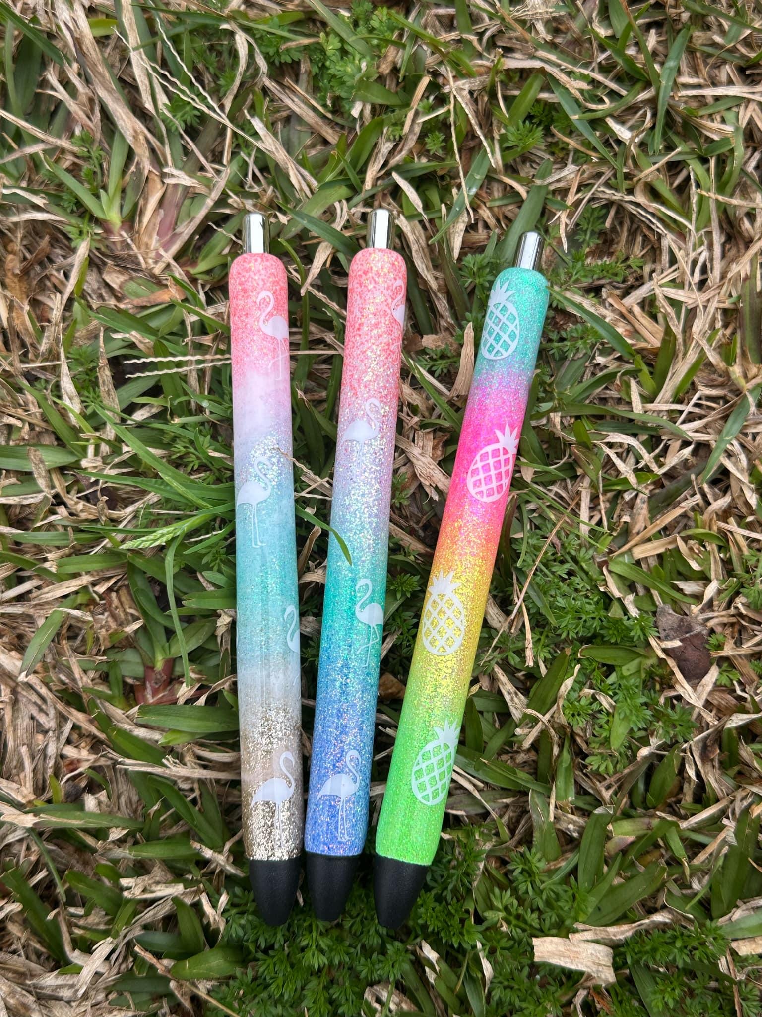 Personalized Pineapple Epoxy Glitter Black Ink Pen: Refillable