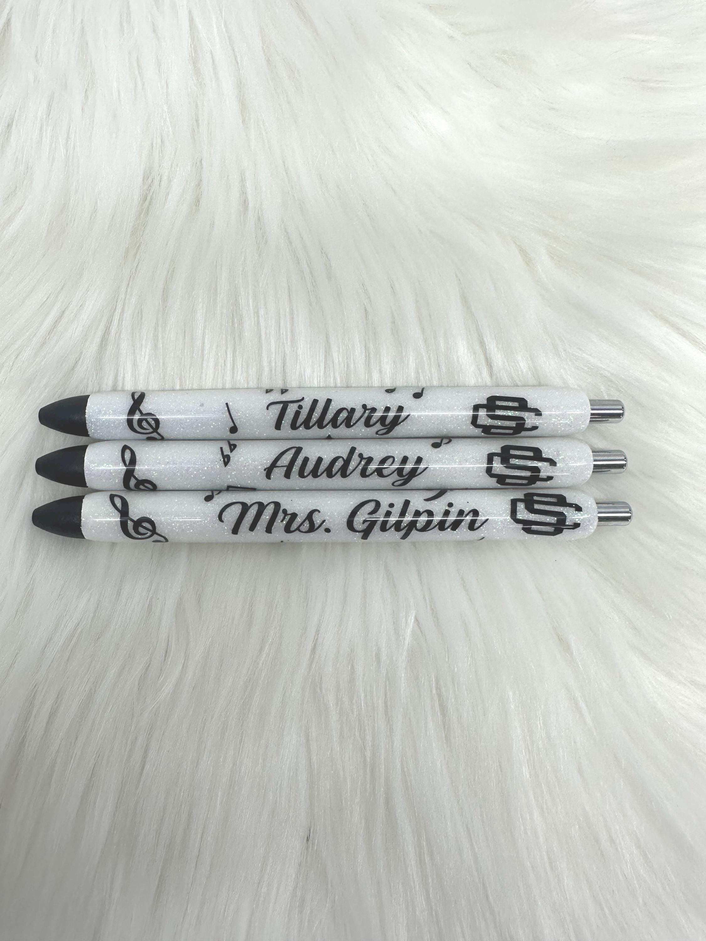Marching Band Personalized Epoxy Glitter Black Ink Pen: Refillable