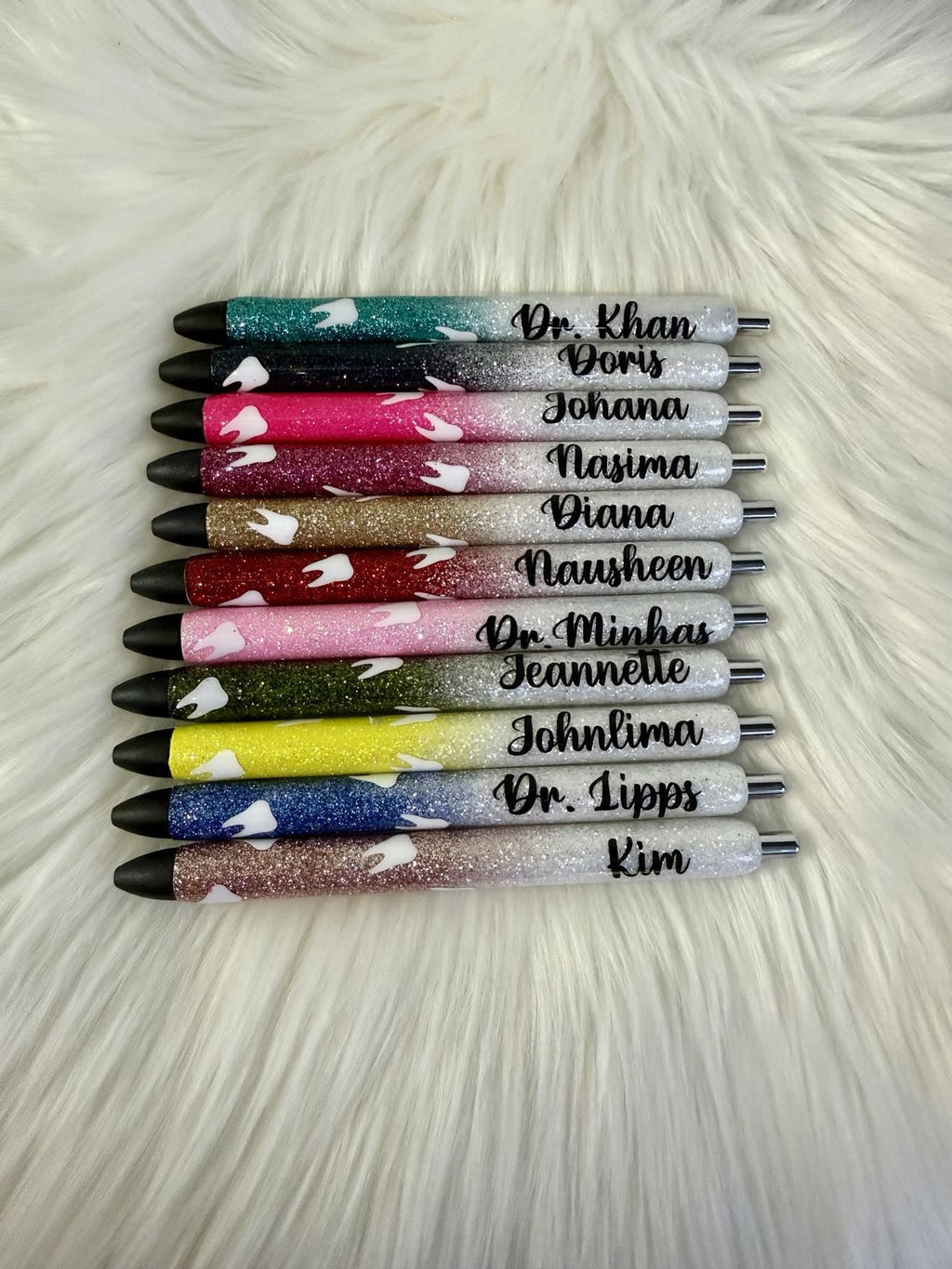 Dental Personalized Epoxy Glitter Black Ink Pen: Refillable