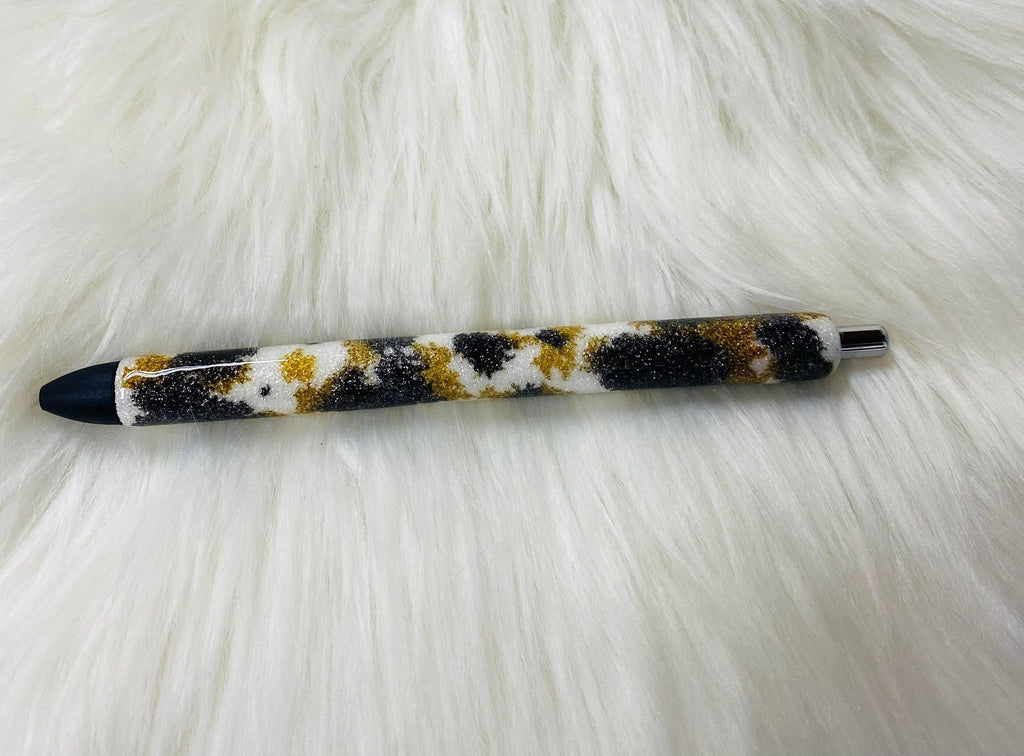 Cow Hide Personalized Epoxy Glitter Black Ink Pen: Refillable