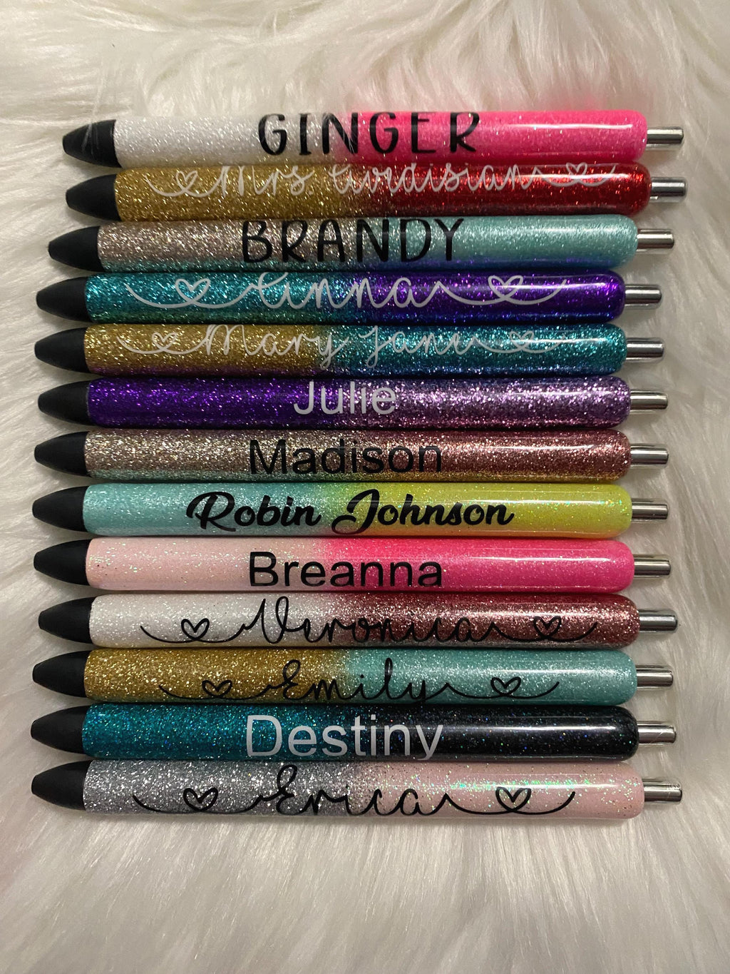 Two Color Ombra Personalized Epoxy Glitter Black Ink Pen: Refillable