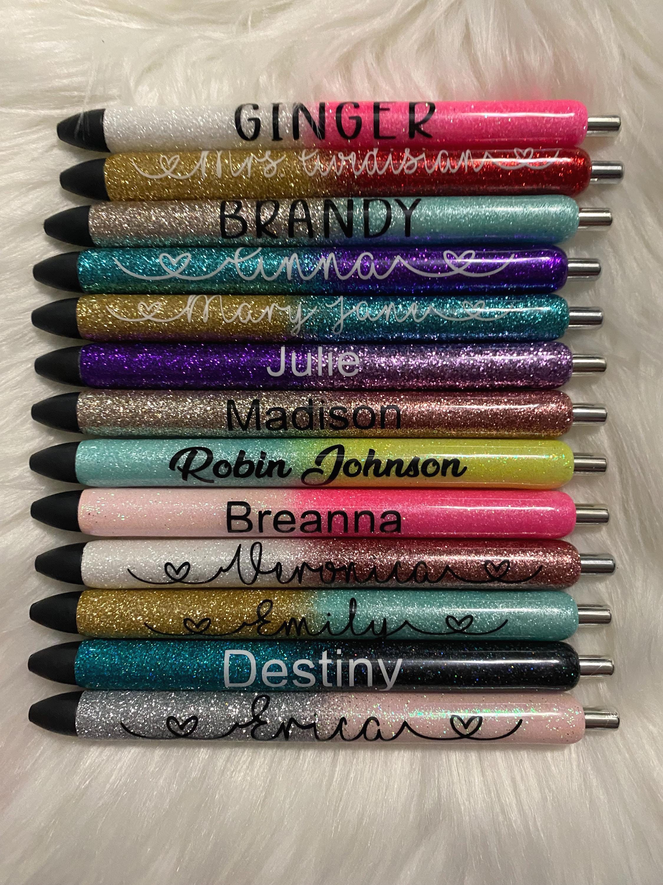 Two Color Ombra Personalized Epoxy Glitter Black Ink Pen: Refillable