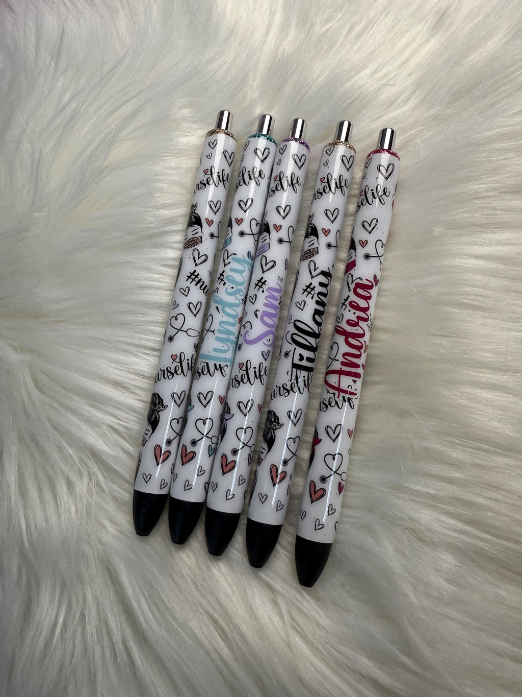Nurse Life Personalized Epoxy Glitter Black Ink Pen: Refillable