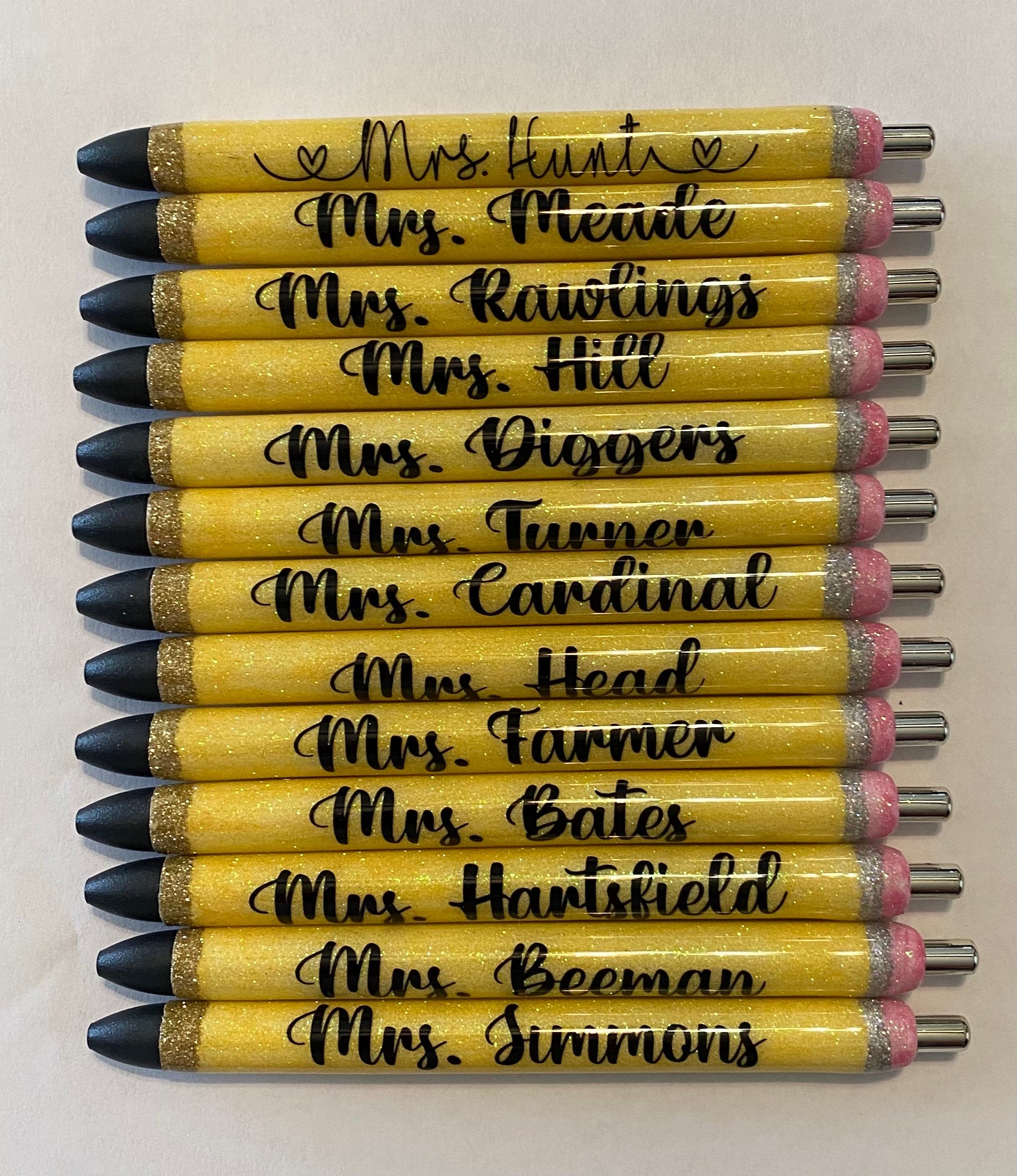Teachers Personalized Epoxy Glitter Black Ink Pen: Refillable