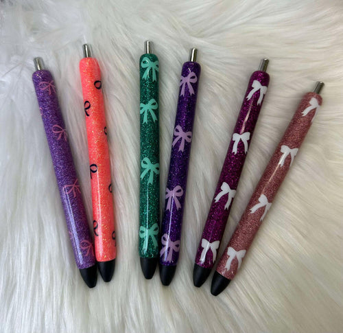 Bows Personalized Epoxy Glitter Bow Black Ink Pen: Refillable