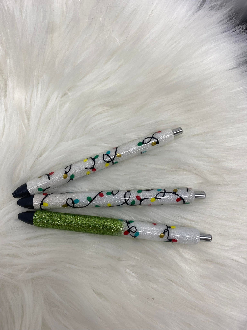 Christmas Lights Pen Personalized Epoxy Glitter Black Ink Pen: Refillable
