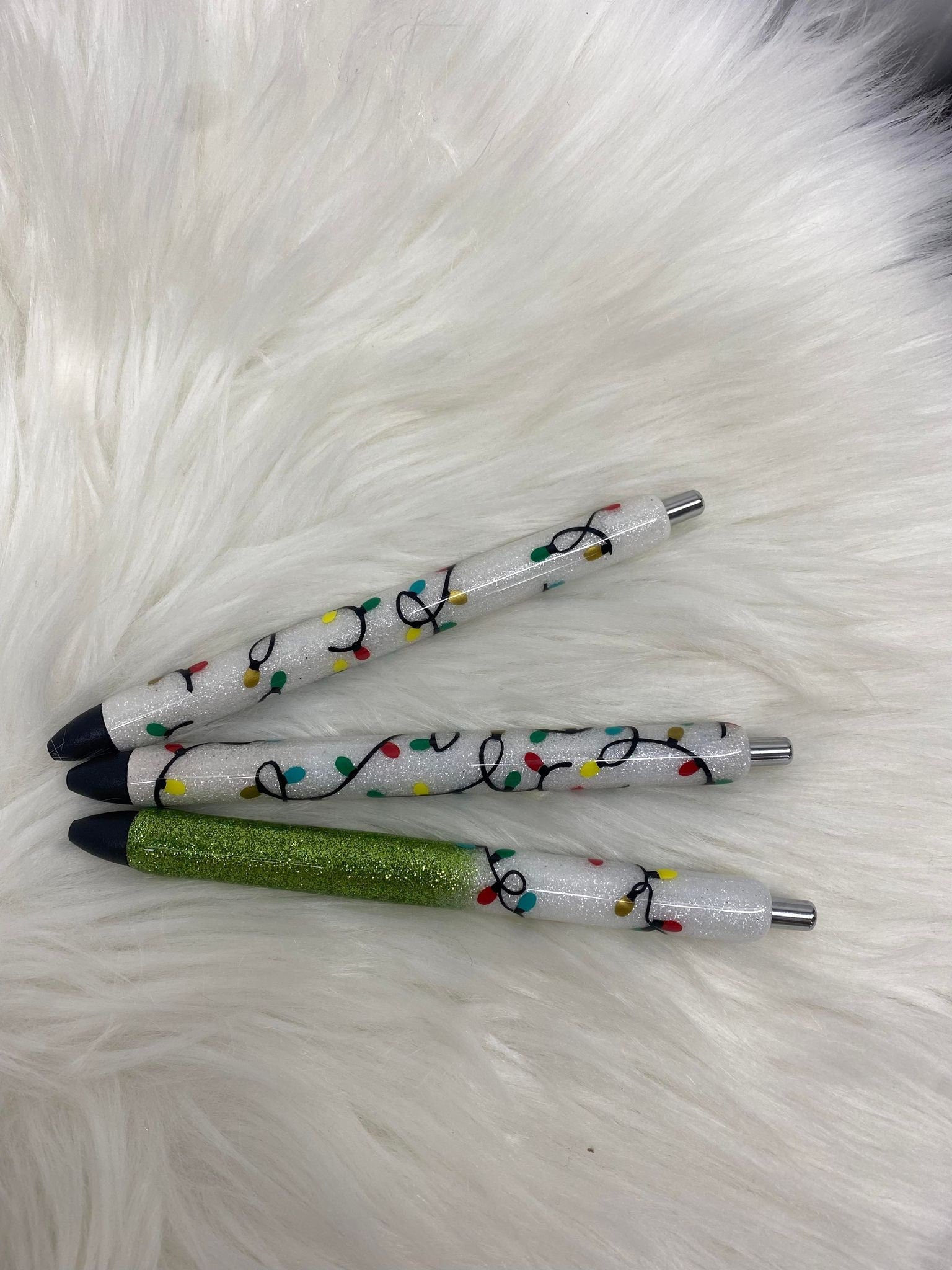 Christmas Lights Pen Personalized Epoxy Glitter Black Ink Pen: Refillable