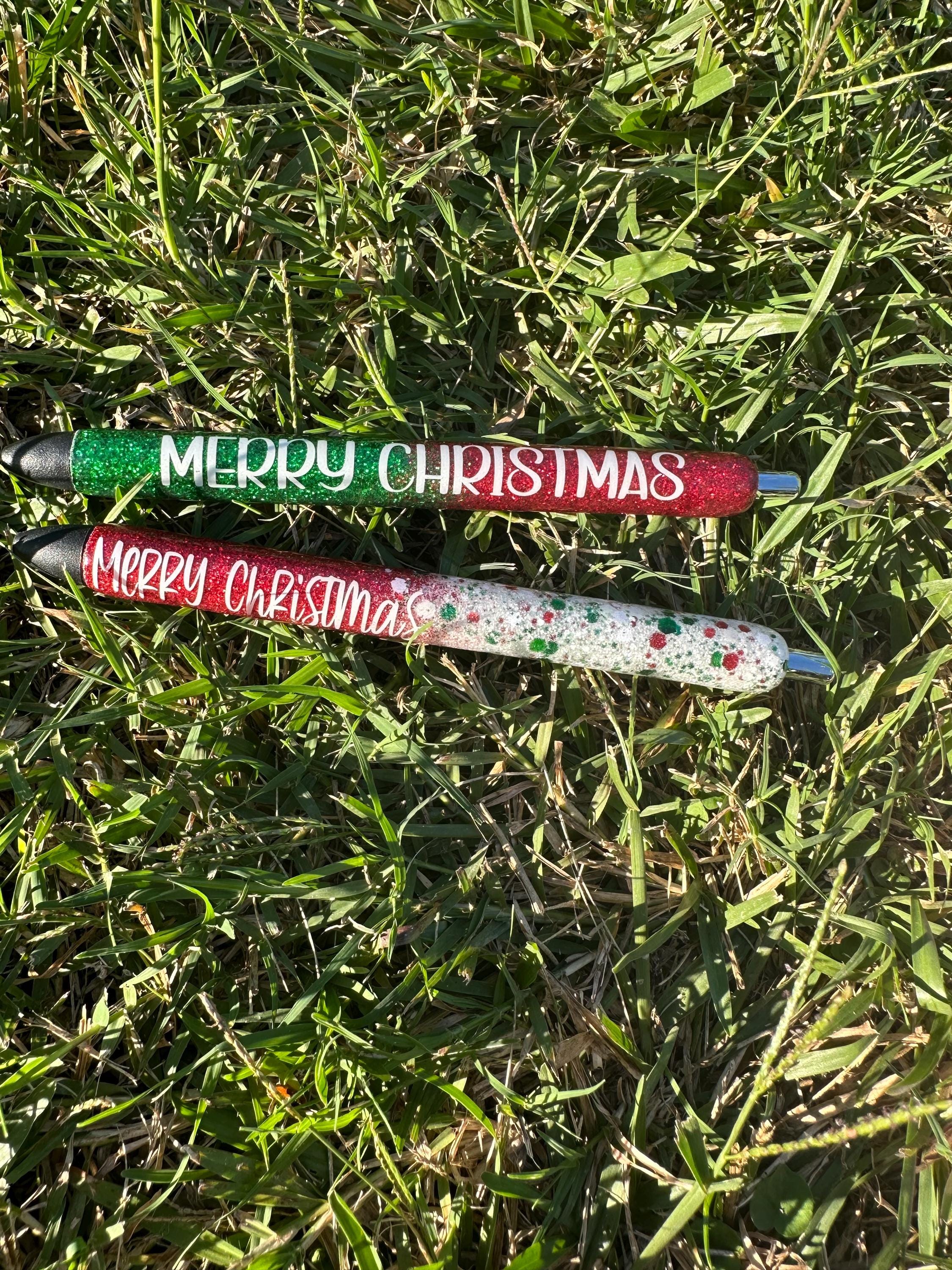 Merry Christmas Pen Personalized Epoxy Glitter Black Ink Pen: Refillable