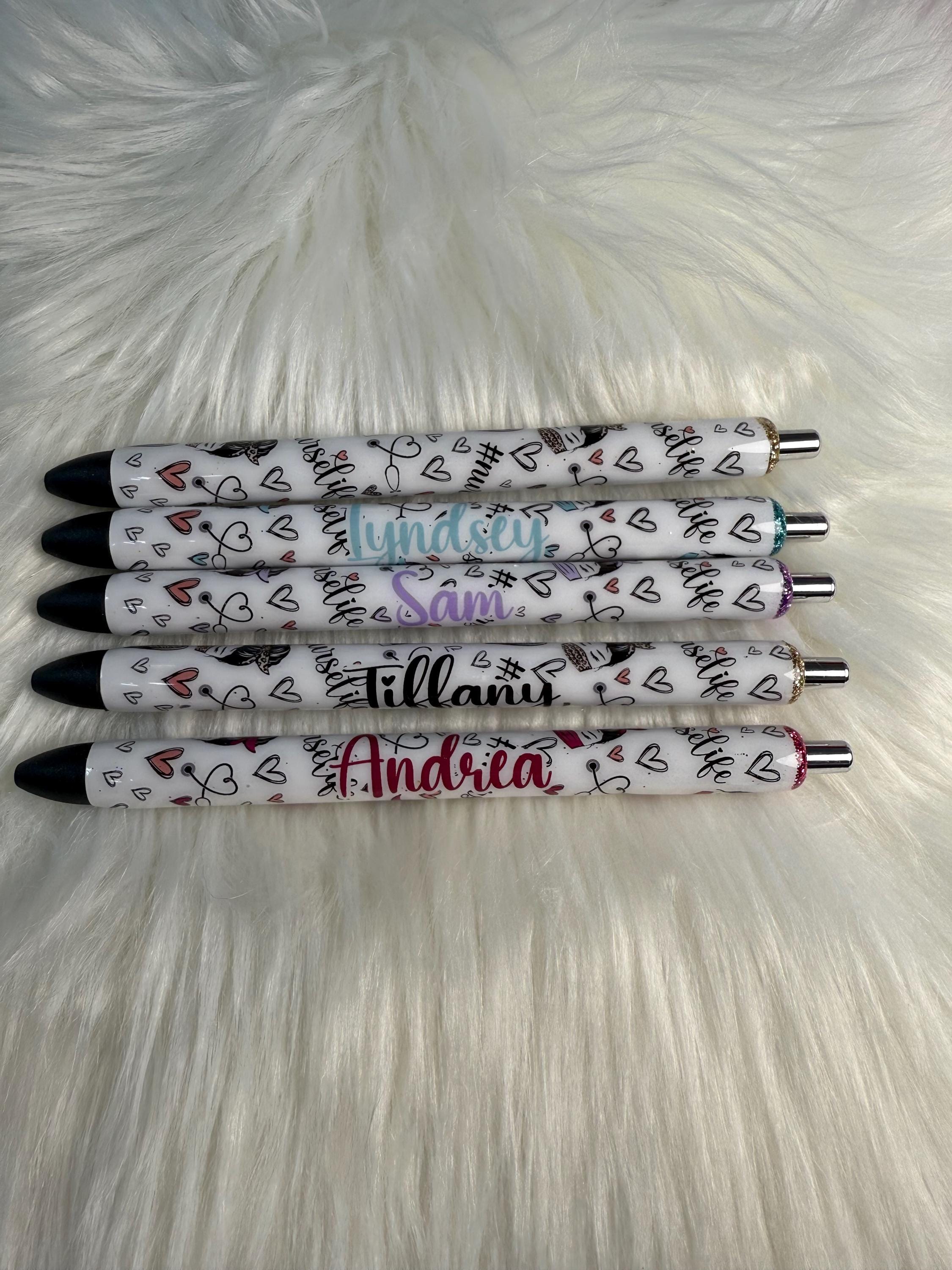 Nurse Life Personalized Epoxy Glitter Black Ink Pen: Refillable
