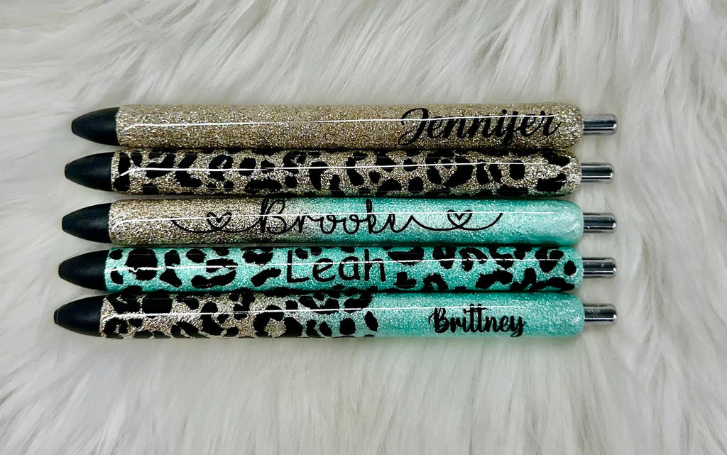 Personalized Epoxy Glitter Black Ink Pen: Refillable