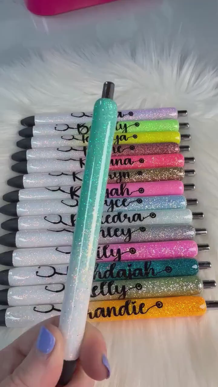 Nurse Stethoscope Personalized Epoxy Glitter Black Ink Pen: One Color Glitter Refillable