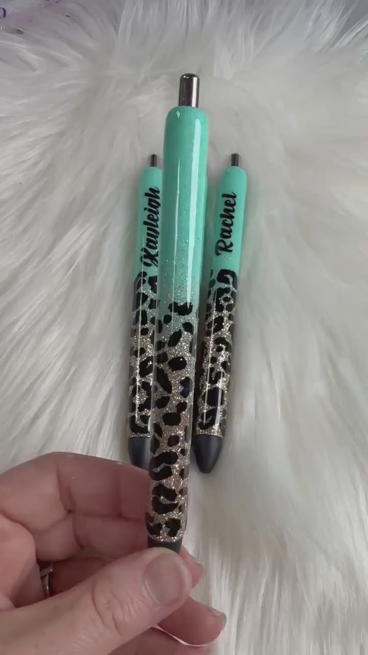 Personalized Epoxy Glitter Black Ink Pen: Refillable